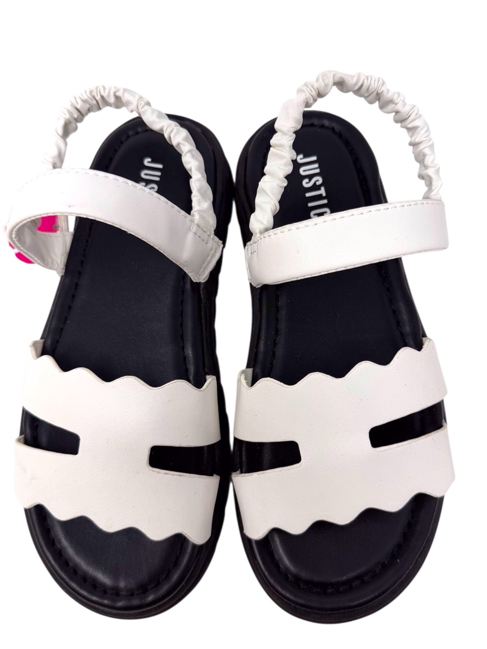 Justice Black & White Scalloped double Strap Sandals girls size 2 NWT
